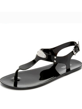 MICHAEL KORS MK PLATE ICONIC JELLY PVC LOGO THONG SANDALS SIZE 8